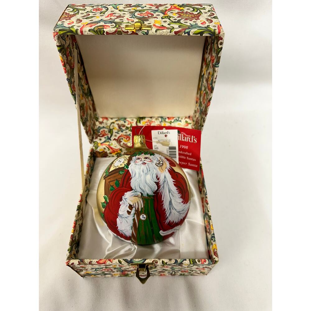 Dillard's 1998 Timekeeper Santa Hand Painted Signed Christmas Ornament-NEW!